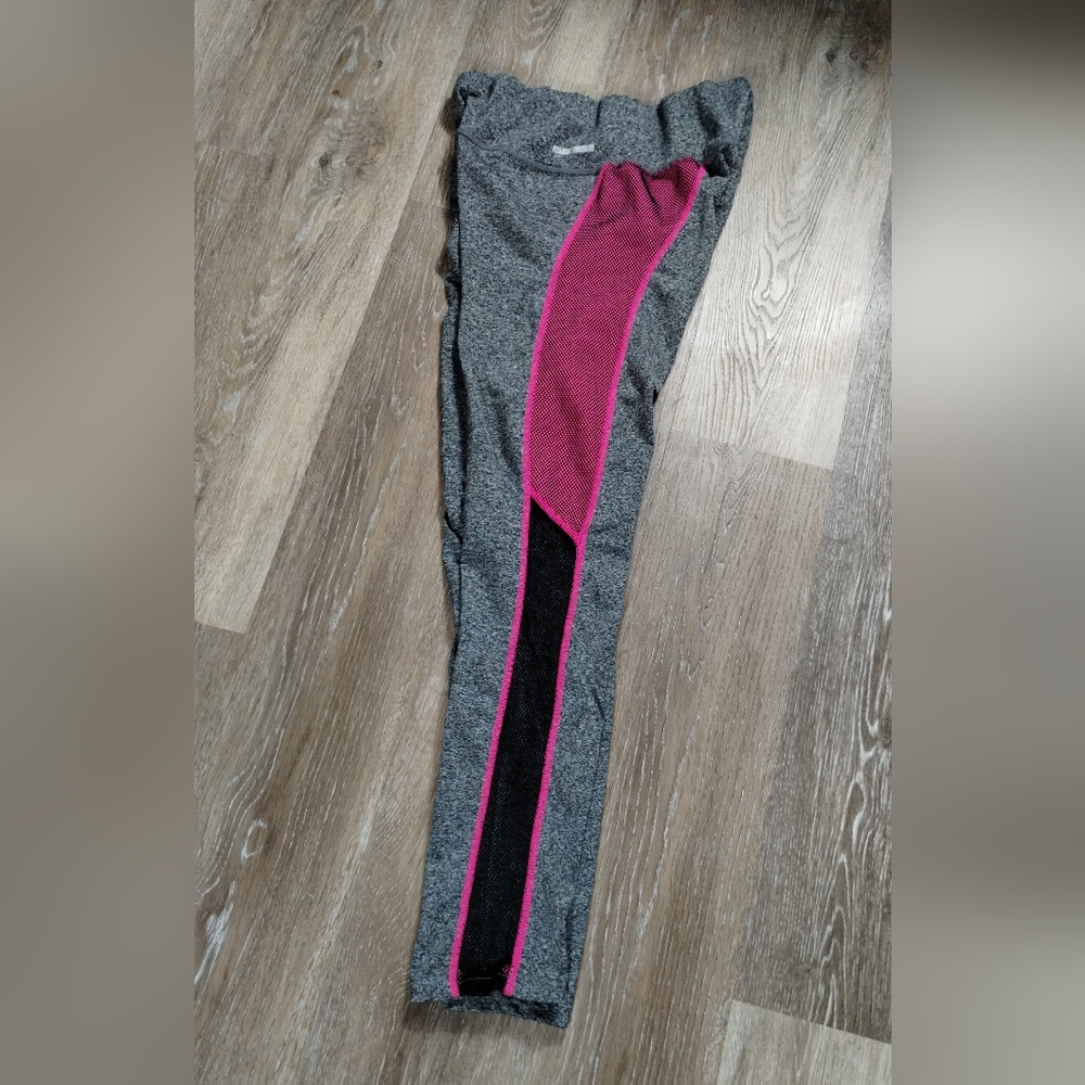 JGX Highwaisted Side Stripe Mesh Yoga athletic Gray & Pink Active Leggings - Picture 6 of 12